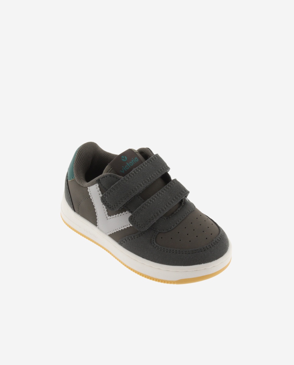 Zapatillas deportivas de niños con piezas de serraje al tono y tiras adherentes - Victoria - Antracita Antracita-2