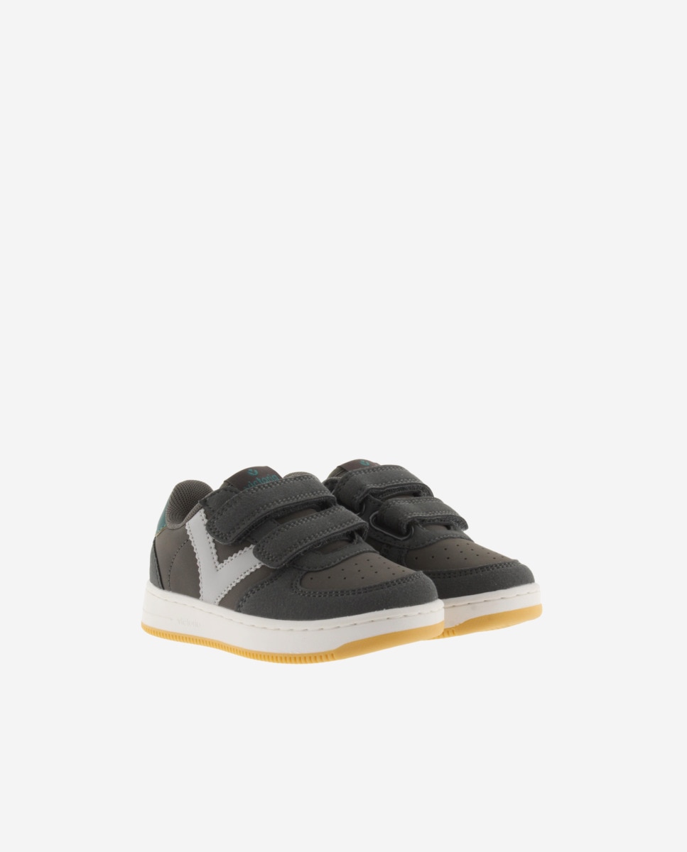 Zapatillas deportivas de niños con piezas de serraje al tono y tiras adherentes - Victoria - Antracita Antracita-5
