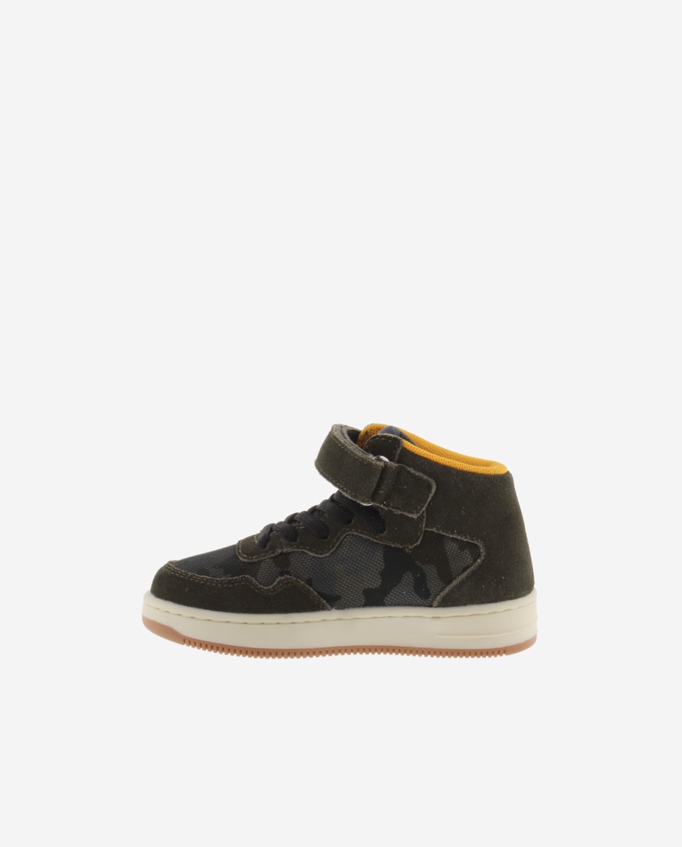 Zapatillas altas de niños con piezas de serraje y tira adherente - Victoria - Kaki Kaki-3