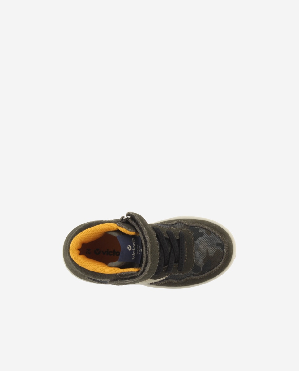 Zapatillas altas de niños con piezas de serraje y tira adherente - Victoria - Kaki Kaki-4