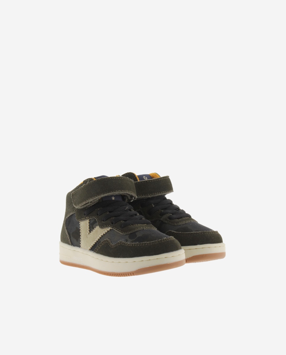 Zapatillas altas de niños con piezas de serraje y tira adherente - Victoria - Kaki Kaki-5