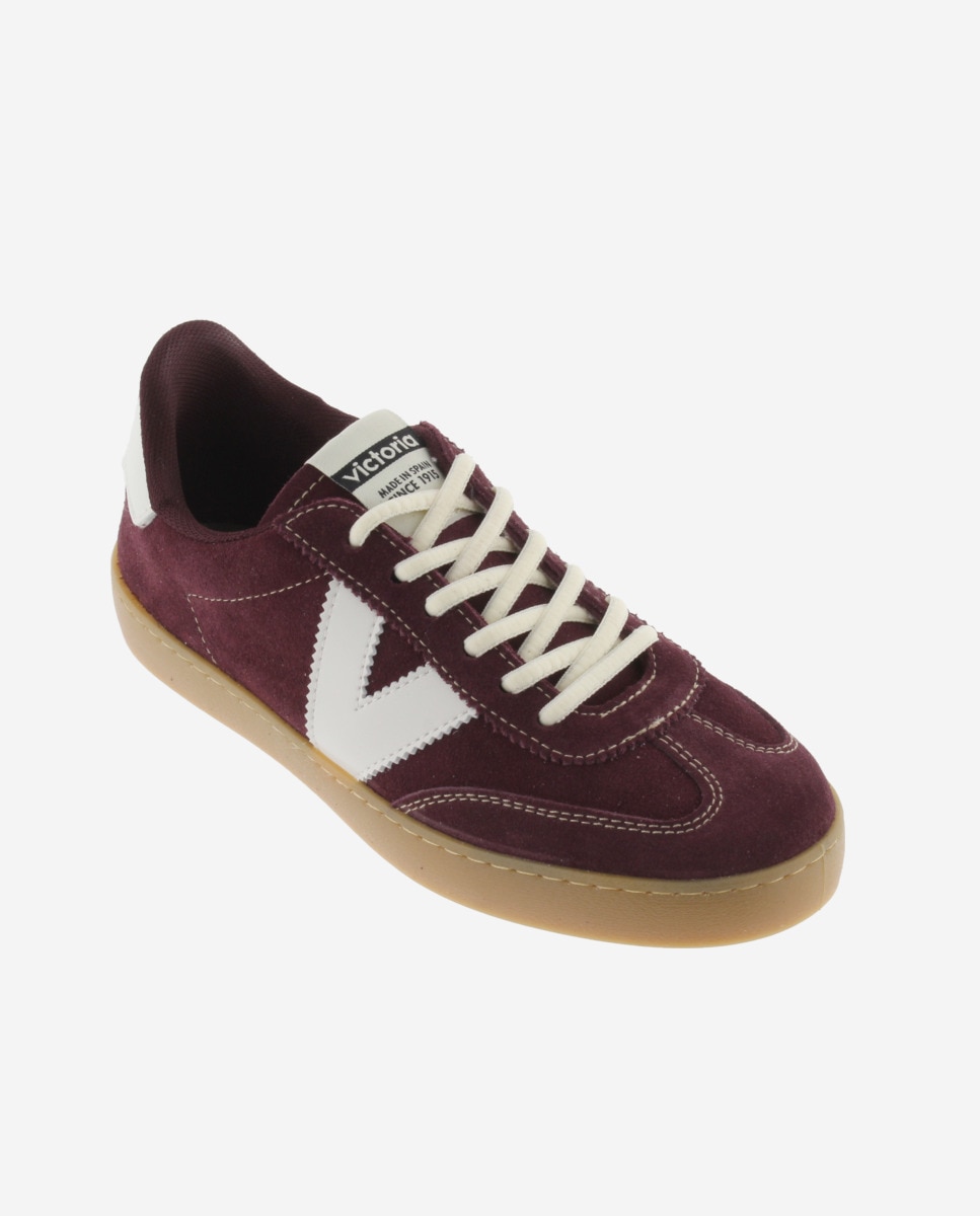 Zapatillas de serraje de mujer con piezas en contraste y suela color caramelo - Victoria - Burdeos Burdeos-3