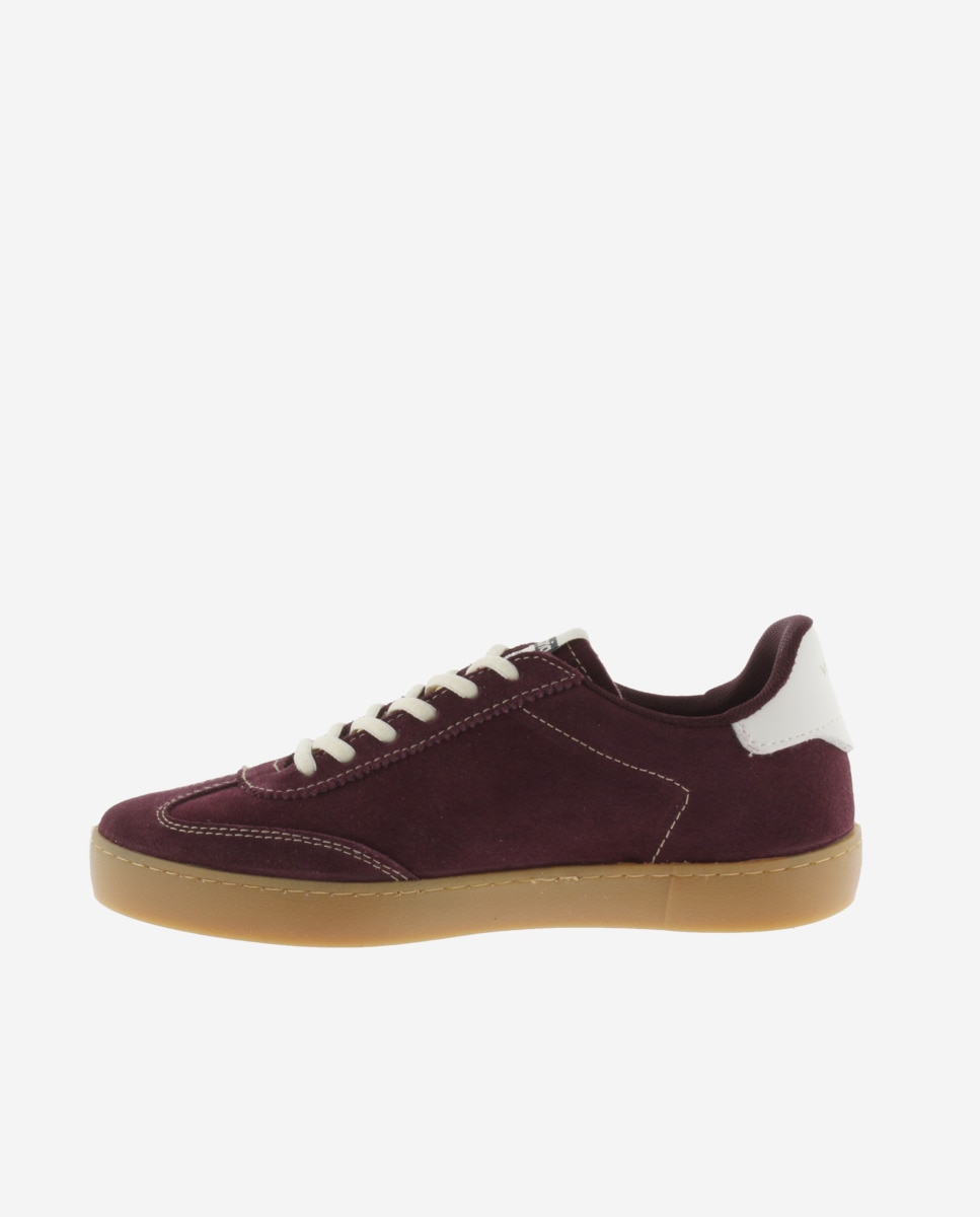 Zapatillas de serraje de mujer con piezas en contraste y suela color caramelo - Victoria - Burdeos Burdeos-2