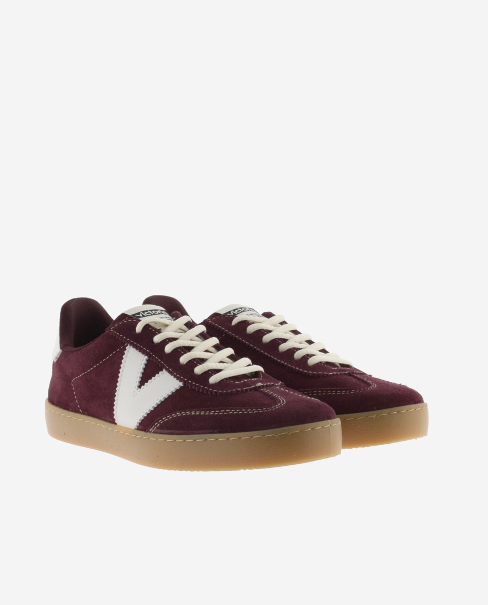 Zapatillas de serraje de mujer con piezas en contraste y suela color caramelo - Victoria - Burdeos Burdeos-5