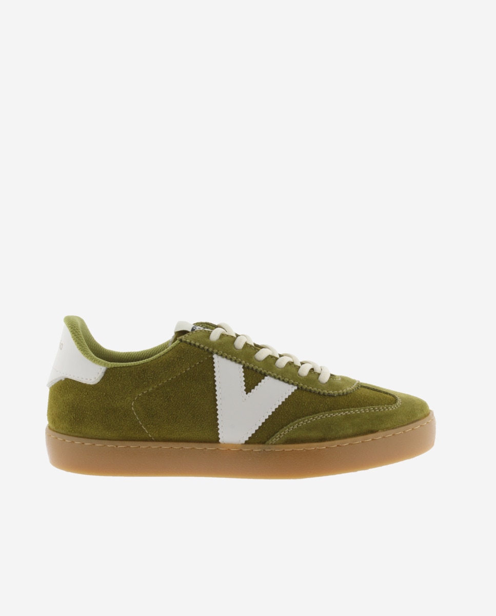 Zapatillas de serraje de mujer con piezas en contraste y suela color caramelo - Victoria - Verde Oliva Verde Oliva-1