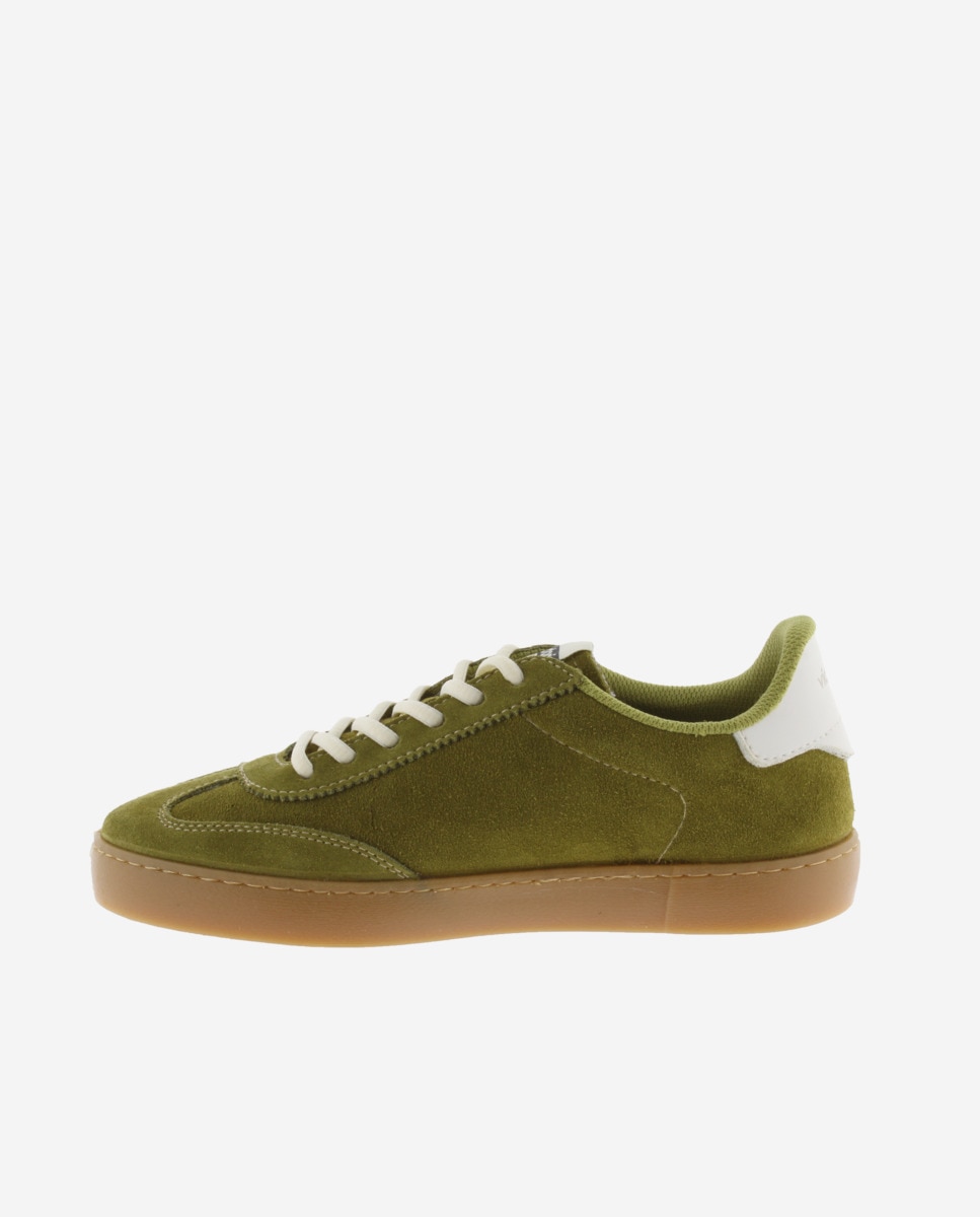 Zapatillas de serraje de mujer con piezas en contraste y suela color caramelo - Victoria - Verde Oliva Verde Oliva-2