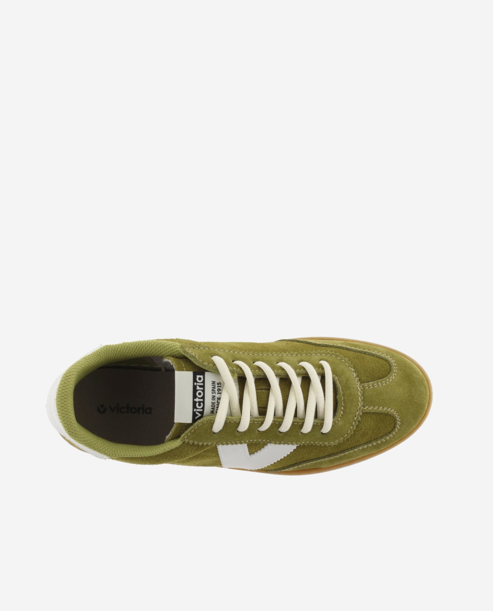 Zapatillas de serraje de mujer con piezas en contraste y suela color caramelo - Victoria - Verde Oliva Verde Oliva-4