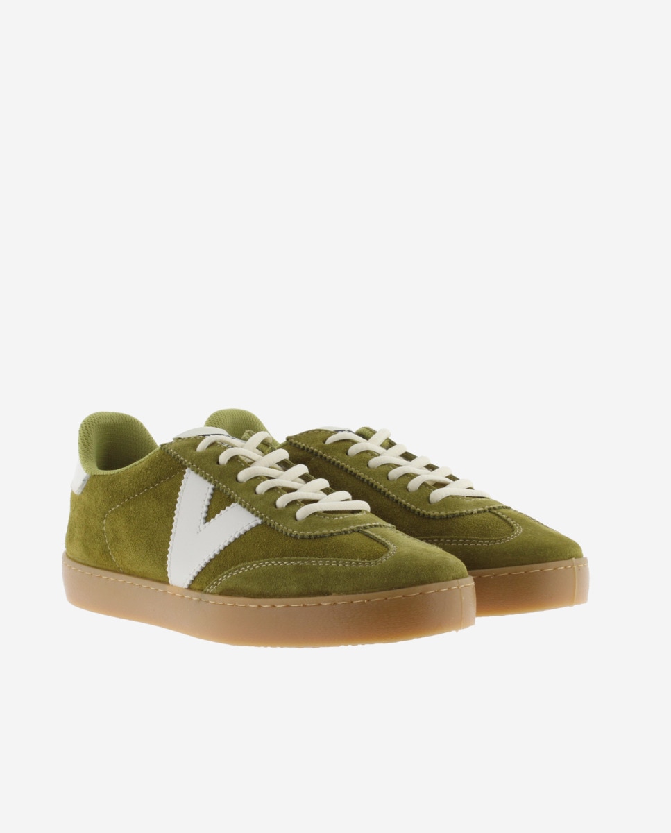Zapatillas de serraje de mujer con piezas en contraste y suela color caramelo - Victoria - Verde Oliva Verde Oliva-5
