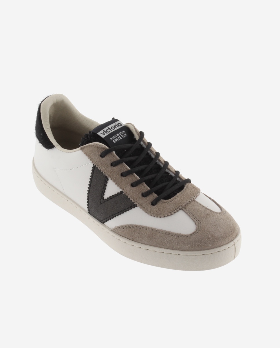 Zapatillas deportivas de mujer con piezas de serraje y borreguito y logotipo metalizado - Victoria - Negro Negro-3