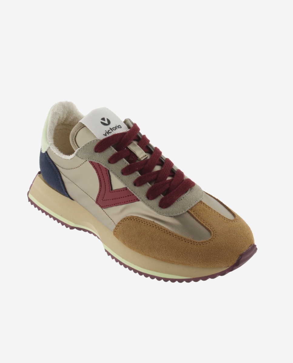 Zapatillas deportivas de mujer de nylon metalizado con piezas de serraje multicolor y suela en sierra - Victoria - Oro Oro-3