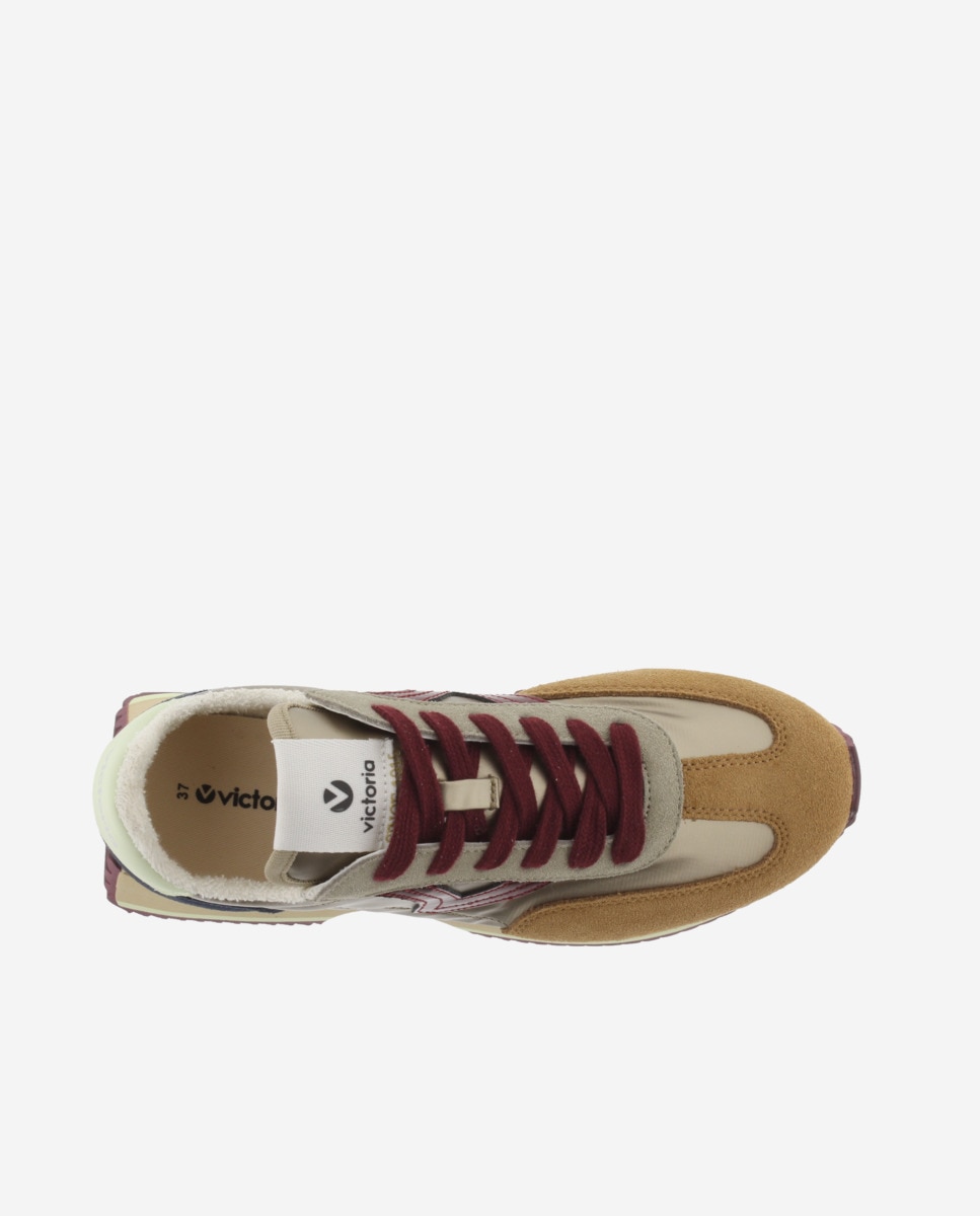 Zapatillas deportivas de mujer de nylon metalizado con piezas de serraje multicolor y suela en sierra - Victoria - Oro Oro-4