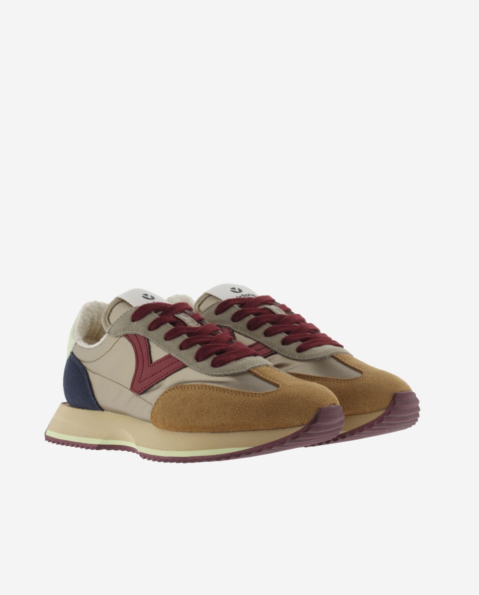 Zapatillas deportivas de mujer de nylon metalizado con piezas de serraje multicolor y suela en sierra - Victoria - Oro Oro-5