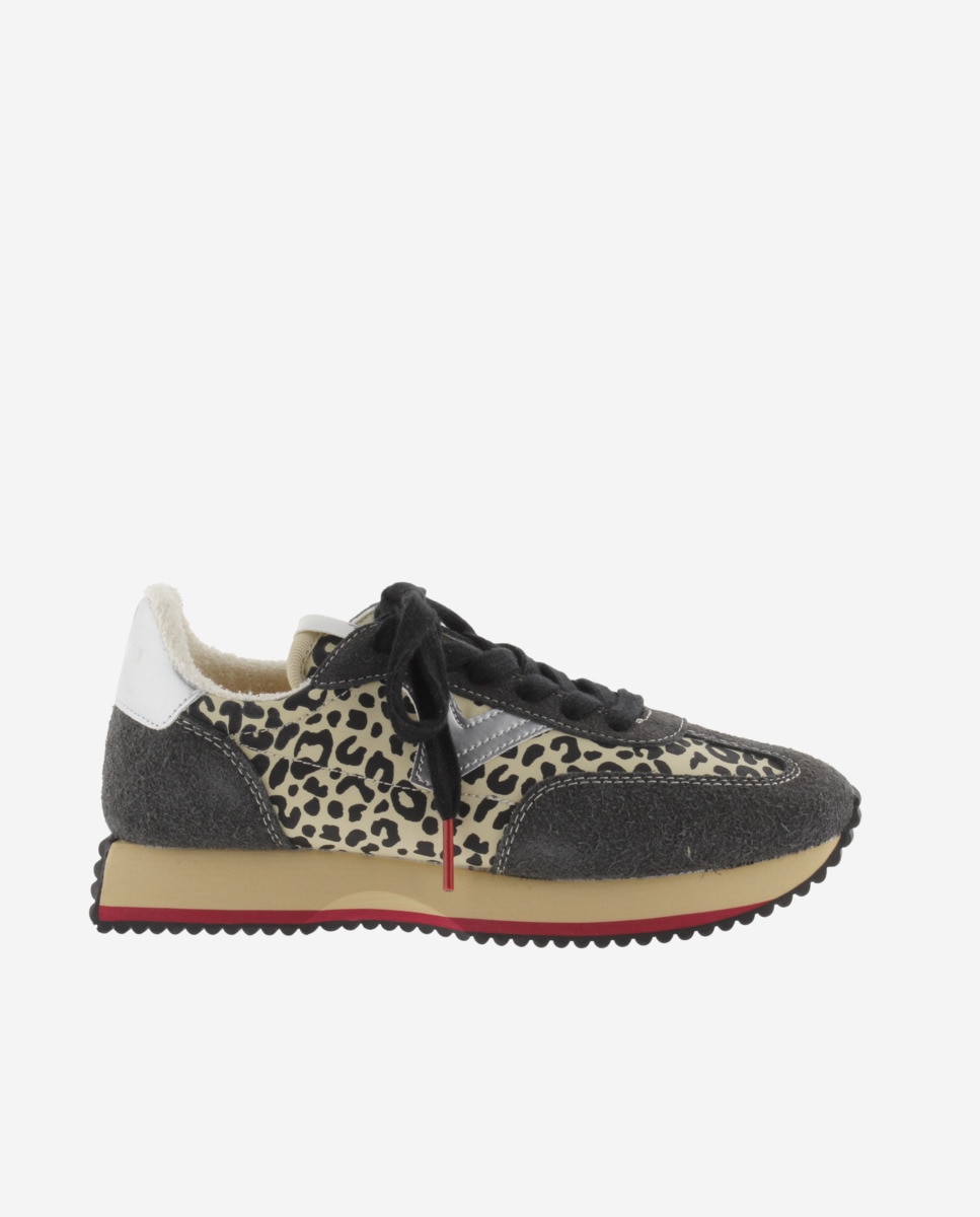 Zapatillas deportivas de mujer de nylon animal print con piezas de serraje y suela en sierra - Victoria - Negro Negro-1