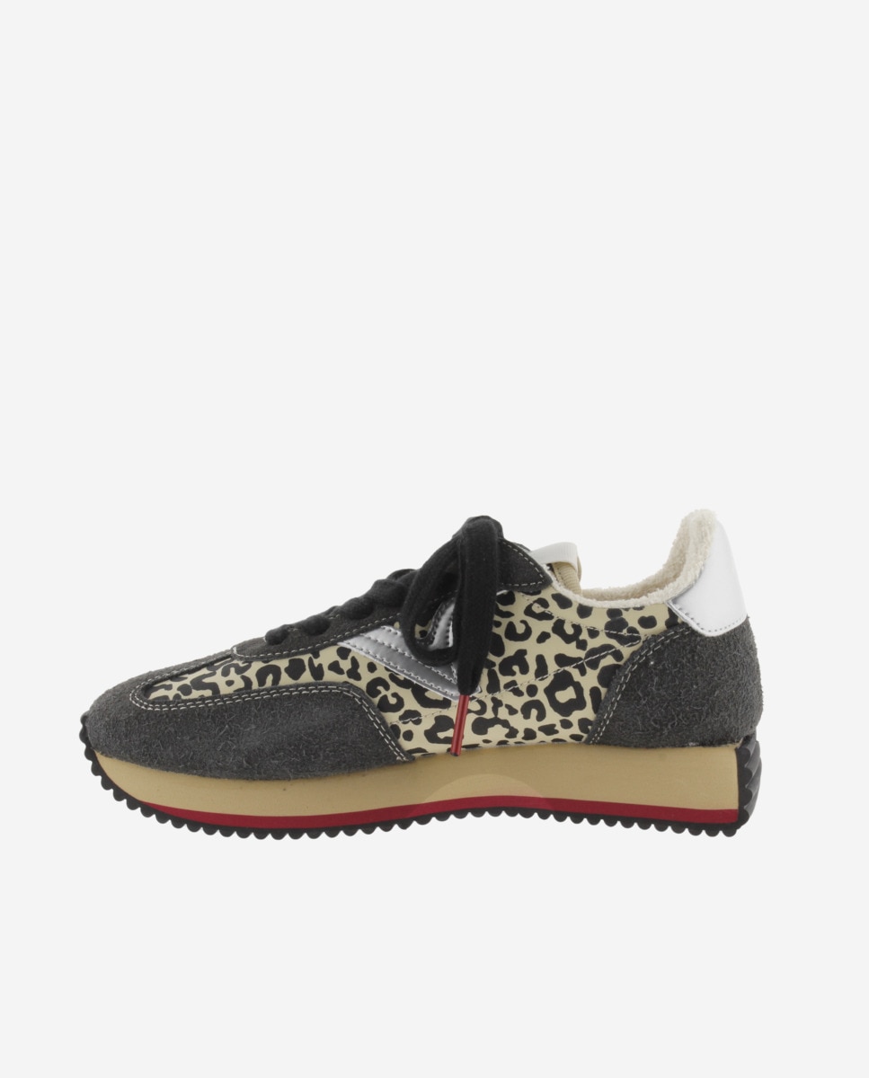 Zapatillas deportivas de mujer de nylon animal print con piezas de serraje y suela en sierra - Victoria - Negro Negro-2