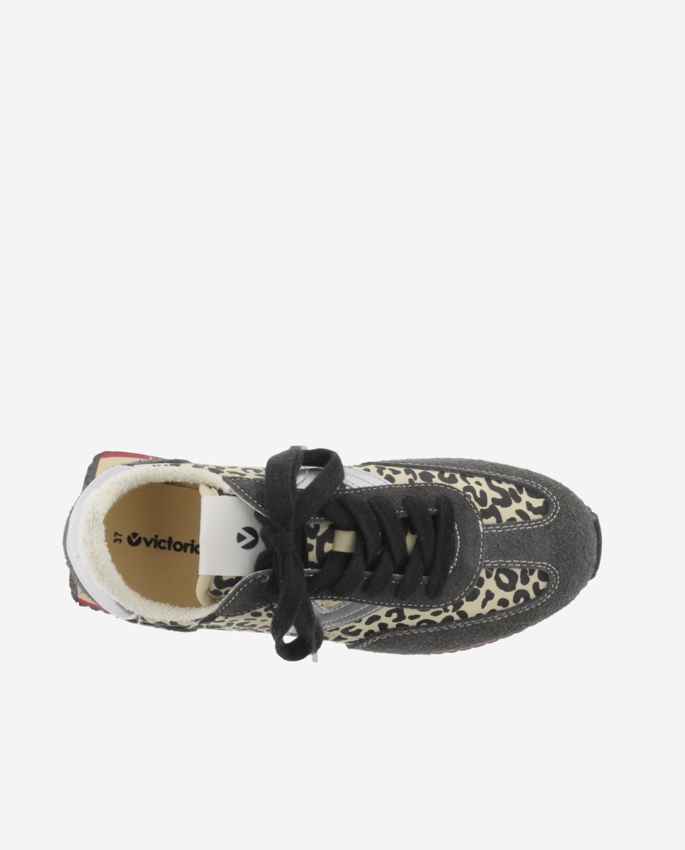Zapatillas deportivas de mujer de nylon animal print con piezas de serraje y suela en sierra - Victoria - Negro Negro-4