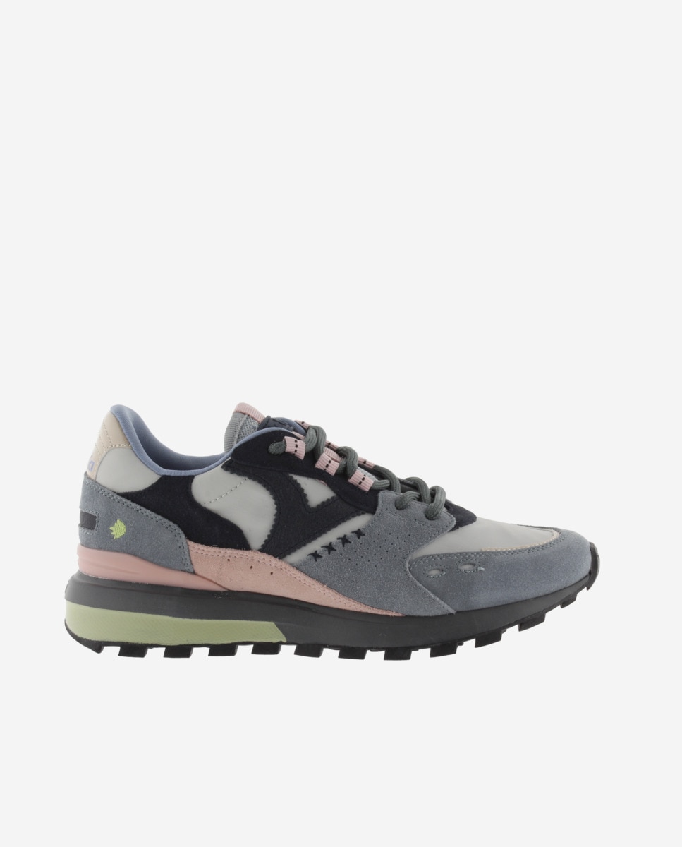 Zapatillas deportivas de mujer de nylon con piezas de serraje y suela dentada - Victoria - Gris Gris-1
