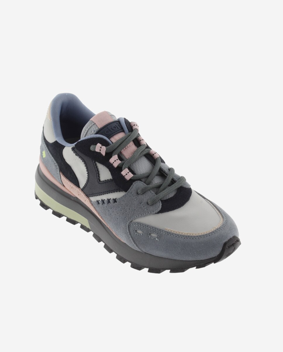 Zapatillas deportivas de mujer de nylon con piezas de serraje y suela dentada - Victoria - Gris Gris-3