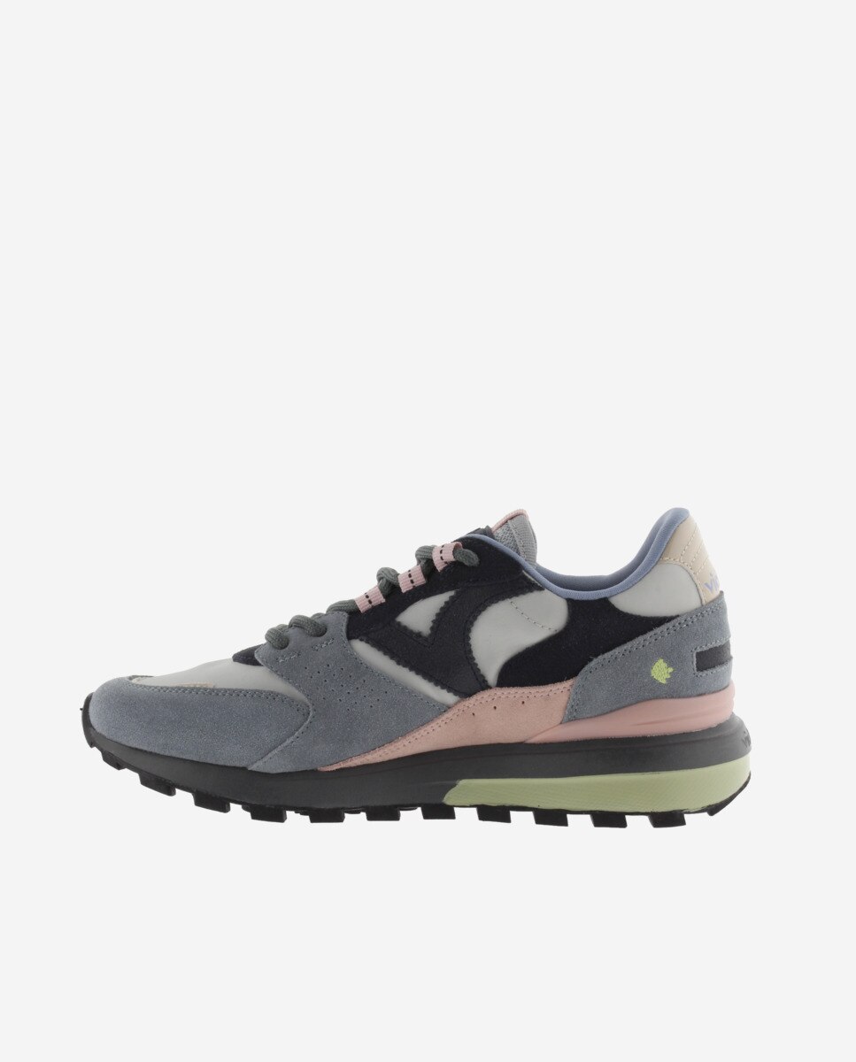 Zapatillas deportivas de mujer de nylon con piezas de serraje y suela dentada - Victoria - Gris Gris-2