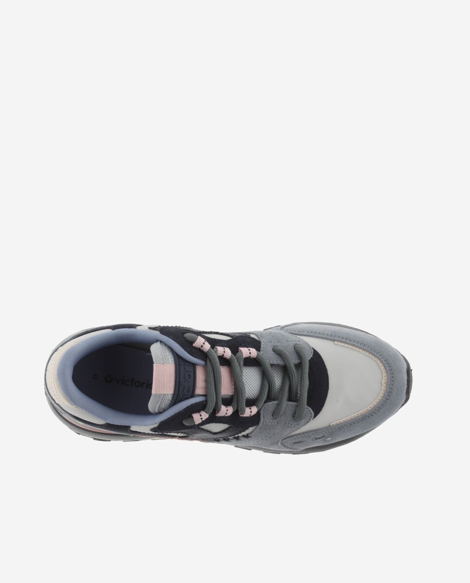 Zapatillas deportivas de mujer de nylon con piezas de serraje y suela dentada - Victoria - Gris Gris-4