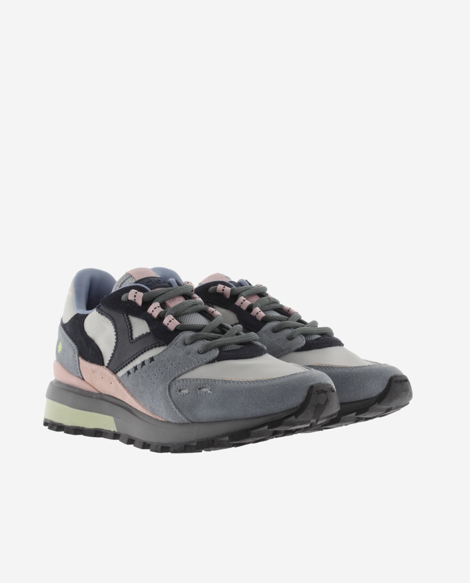 Zapatillas deportivas de mujer de nylon con piezas de serraje y suela dentada - Victoria - Gris Gris-5