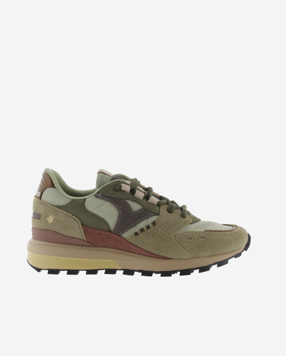 Zapatillas deportivas de mujer de nylon con piezas de serraje y suela dentada - Victoria - Kaki Kaki-1
