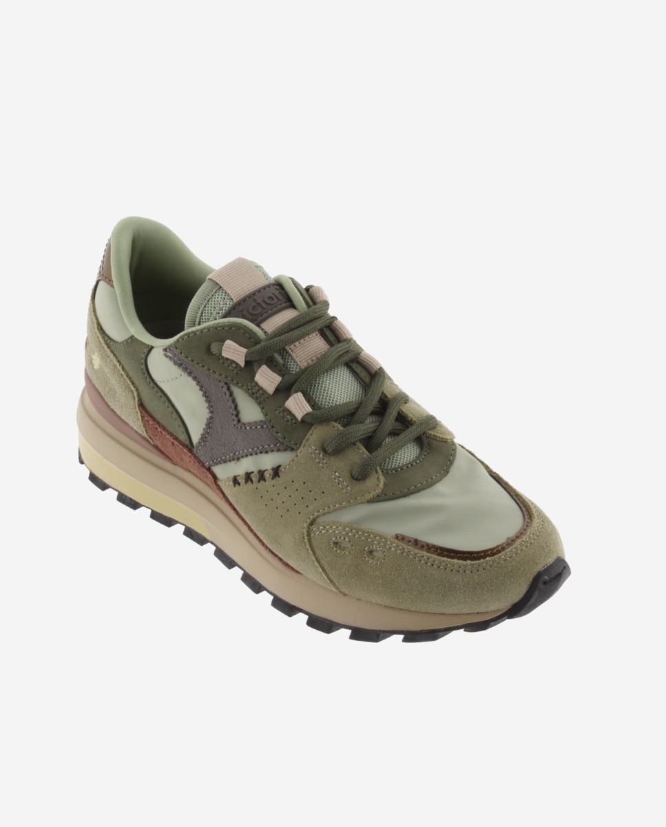 Zapatillas deportivas de mujer de nylon con piezas de serraje y suela dentada - Victoria - Kaki Kaki-3
