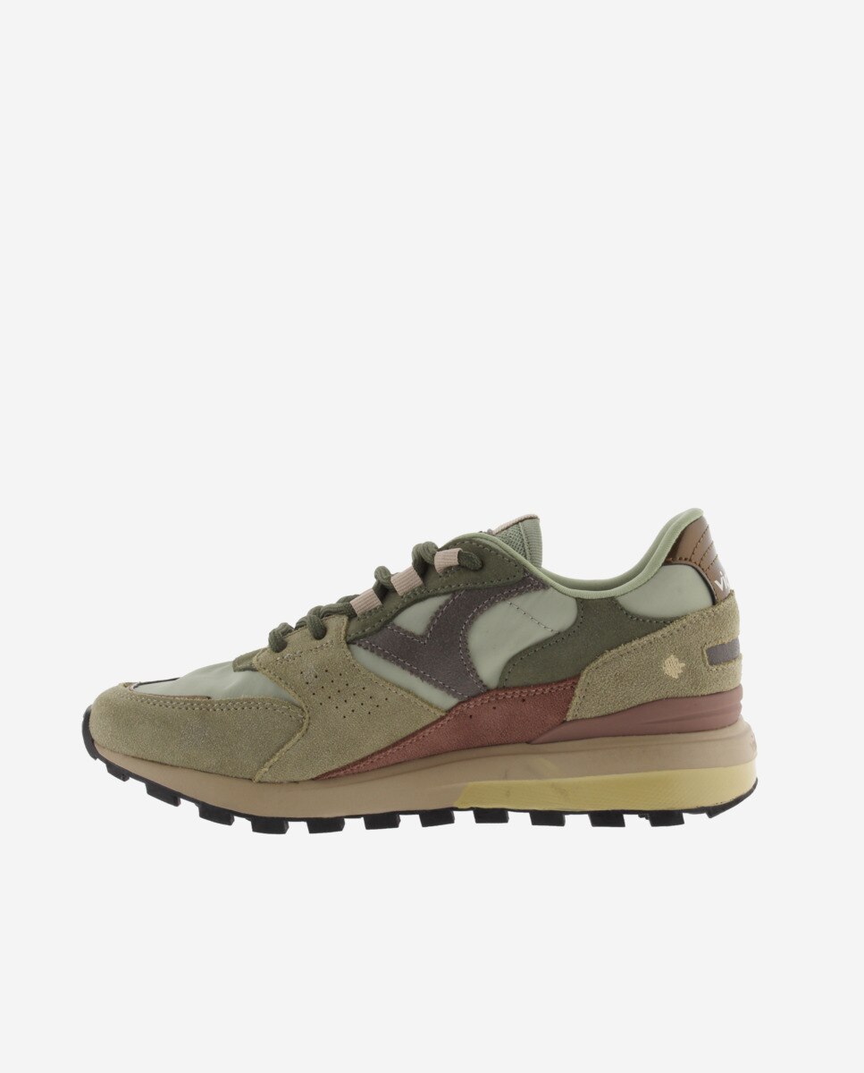 Zapatillas deportivas de mujer de nylon con piezas de serraje y suela dentada - Victoria - Kaki Kaki-2