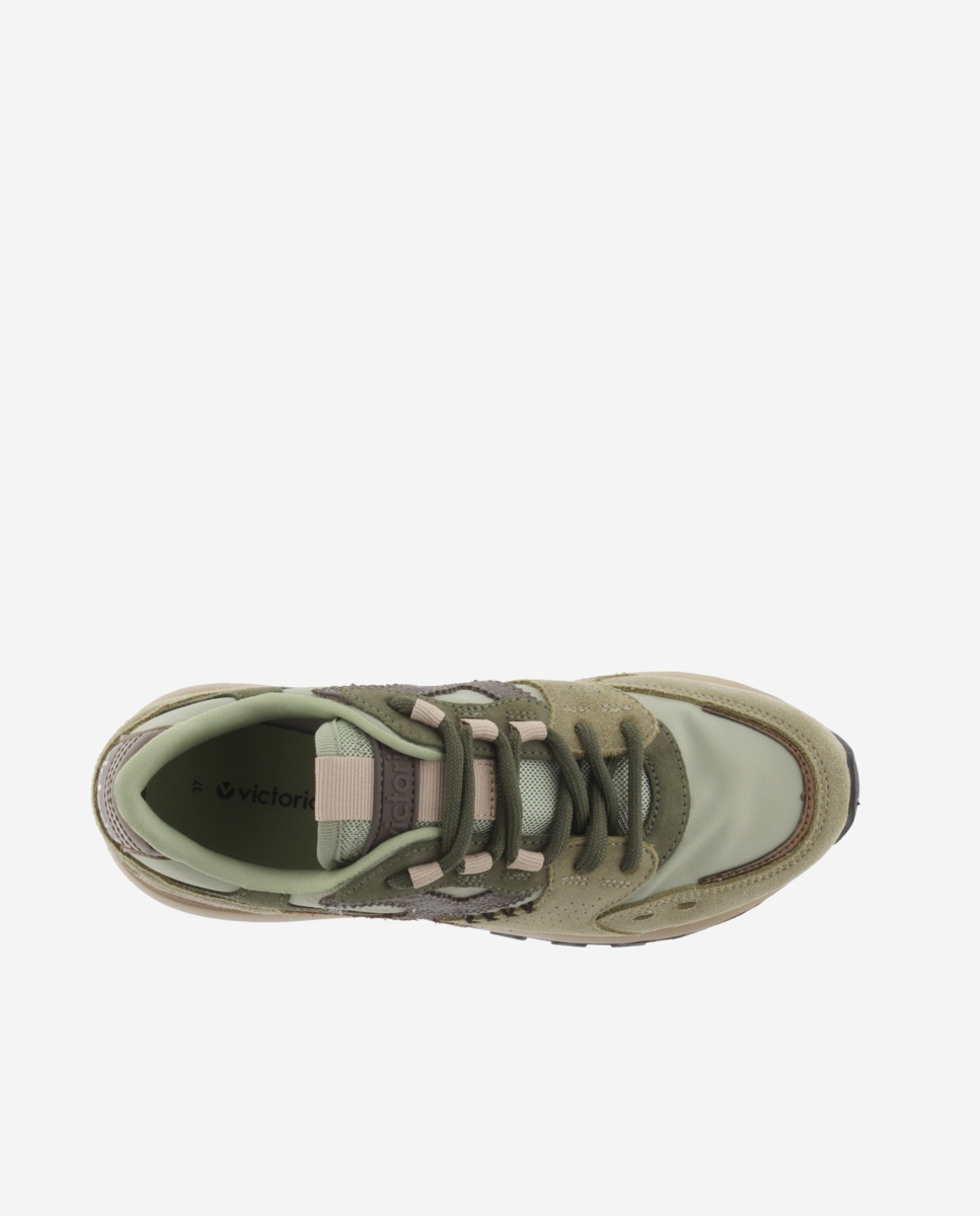 Zapatillas deportivas de mujer de nylon con piezas de serraje y suela dentada - Victoria - Kaki Kaki-4