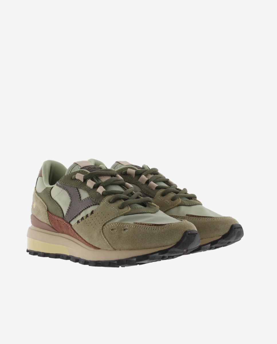 Zapatillas deportivas de mujer de nylon con piezas de serraje y suela dentada - Victoria - Kaki Kaki-5