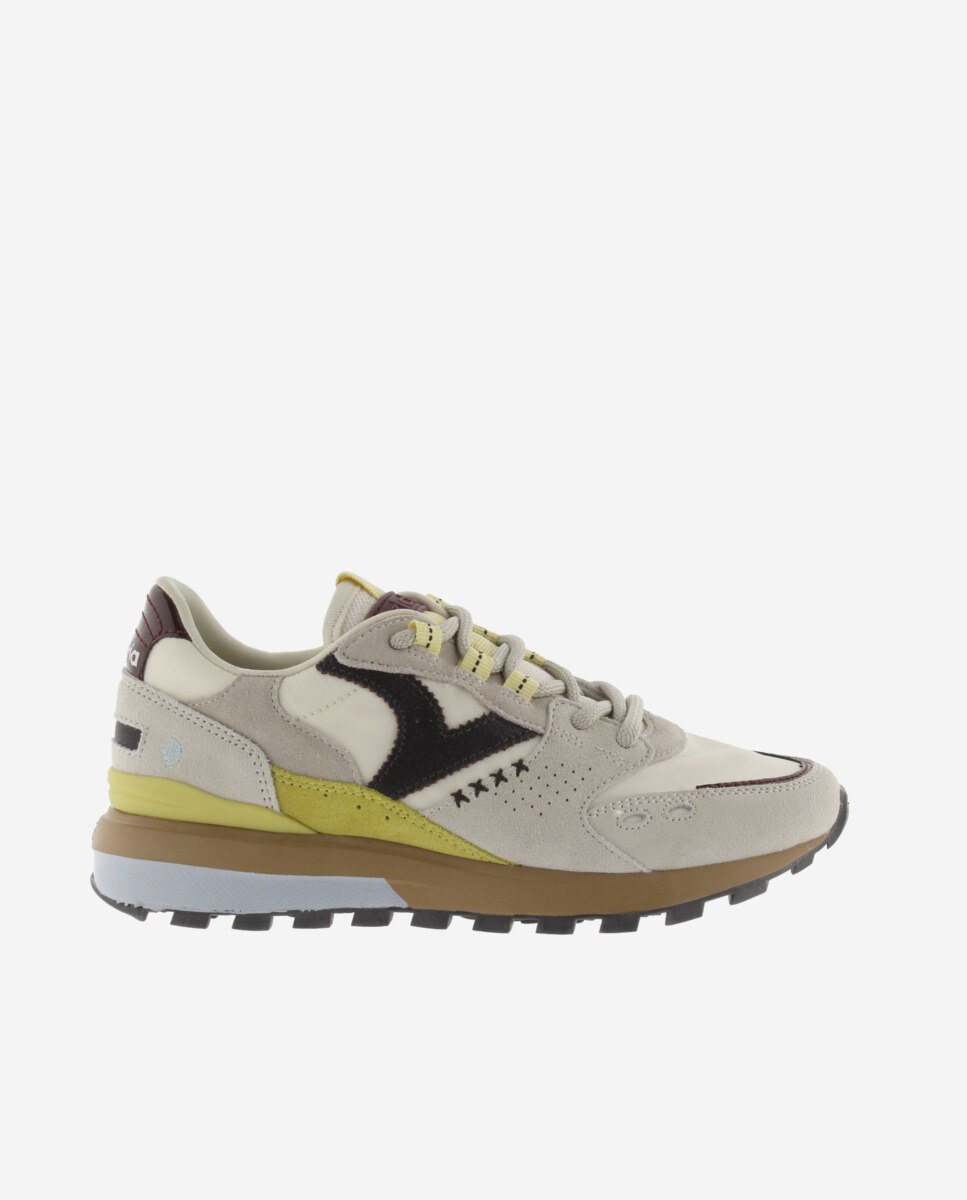 Zapatillas deportivas de mujer de nylon con piezas de serraje y suela dentada - Victoria - Beige Beige-1