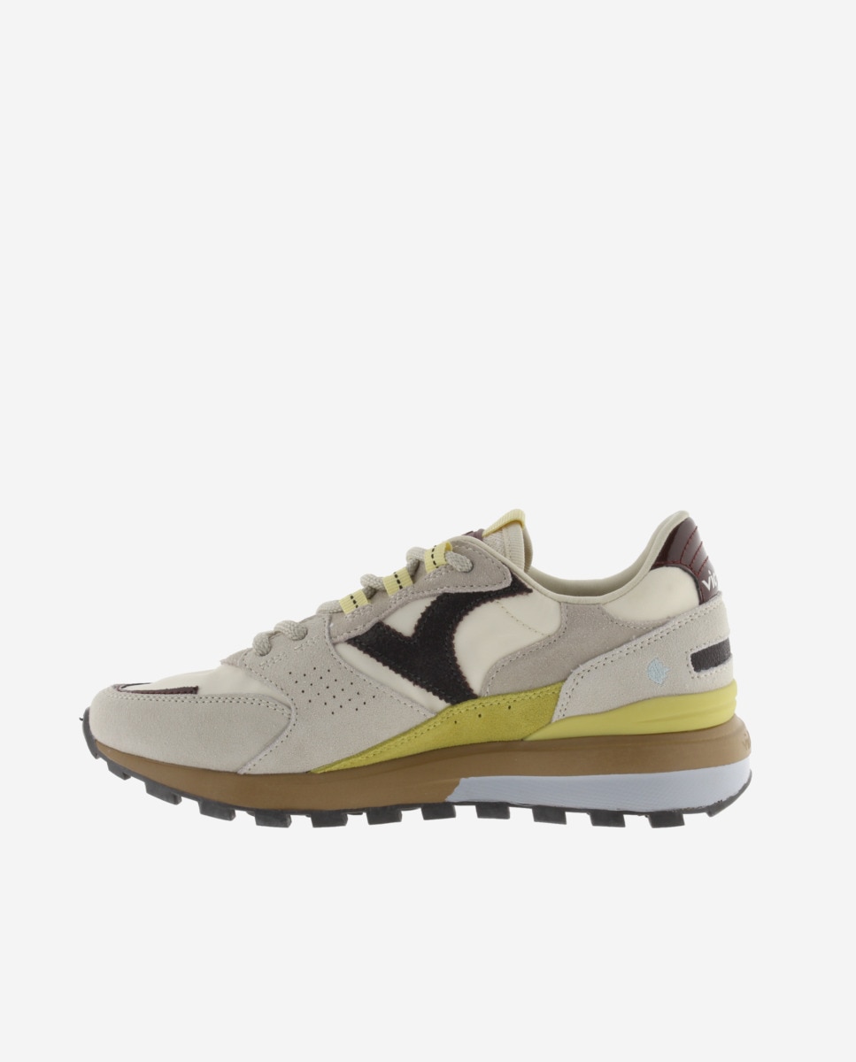Zapatillas deportivas de mujer de nylon con piezas de serraje y suela dentada - Victoria - Beige Beige-2