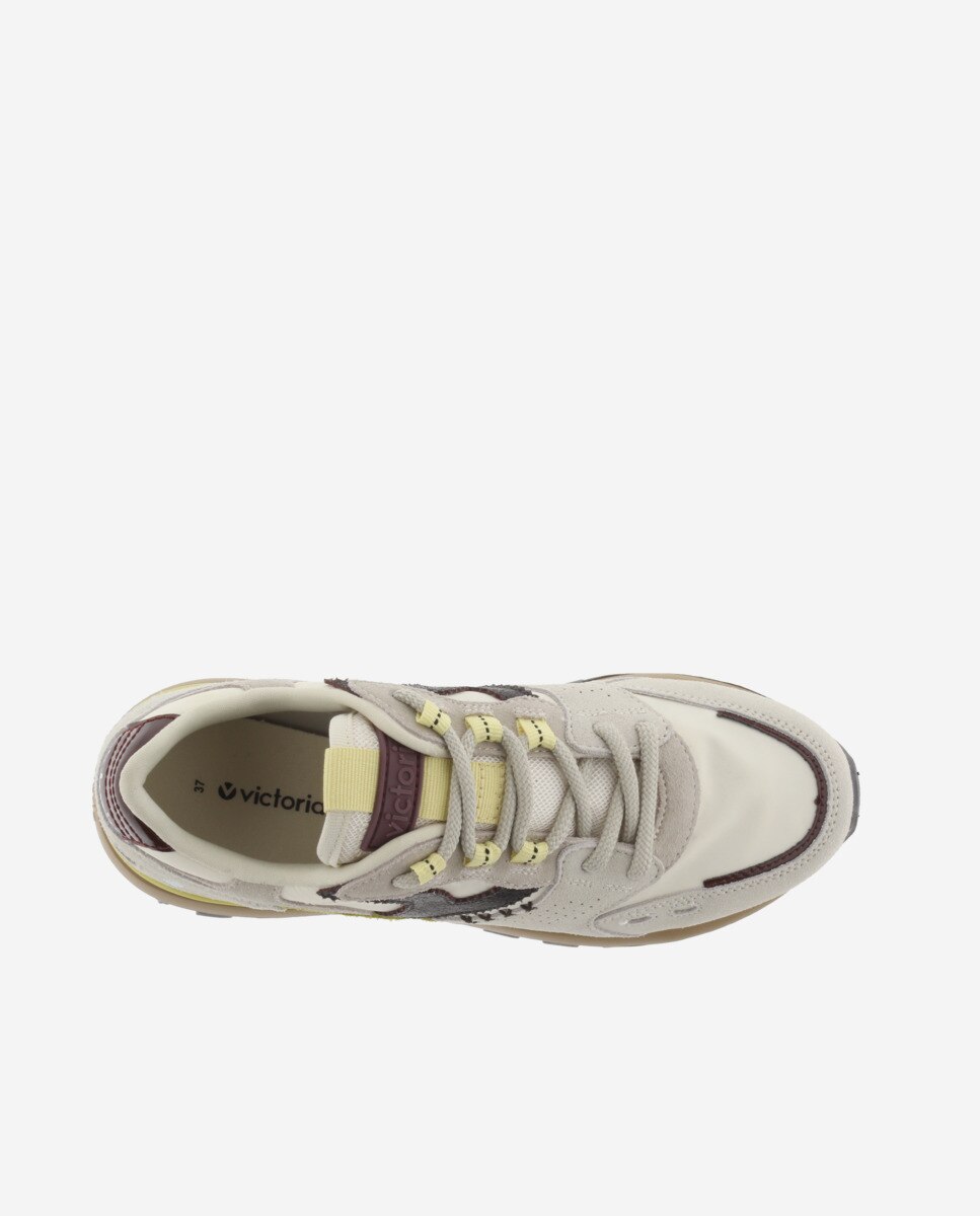 Zapatillas deportivas de mujer de nylon con piezas de serraje y suela dentada - Victoria - Beige Beige-4