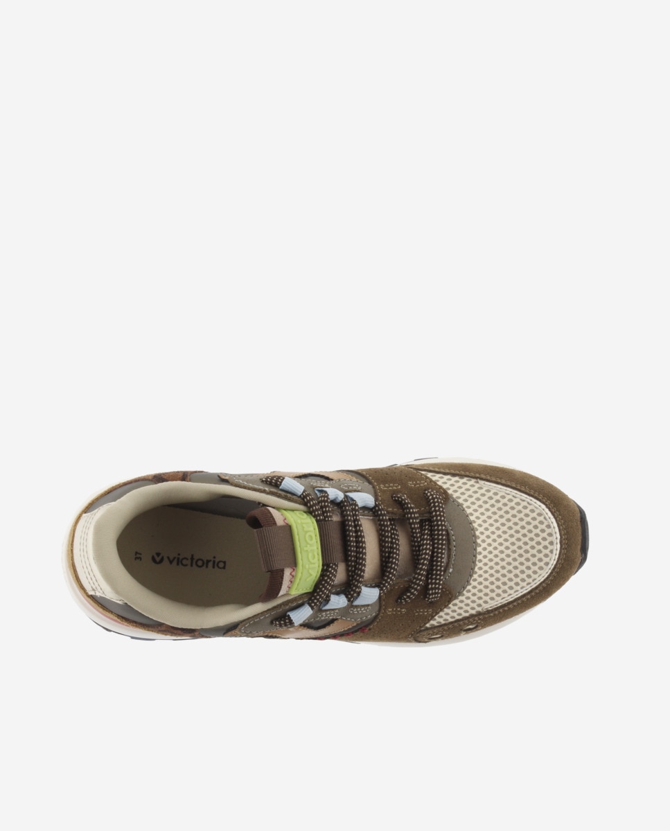 Zapatillas deportivas de mujer de nylon con piezas de serraje y suela dentada - Victoria - Marrón chocolate Marrón chocolate-4