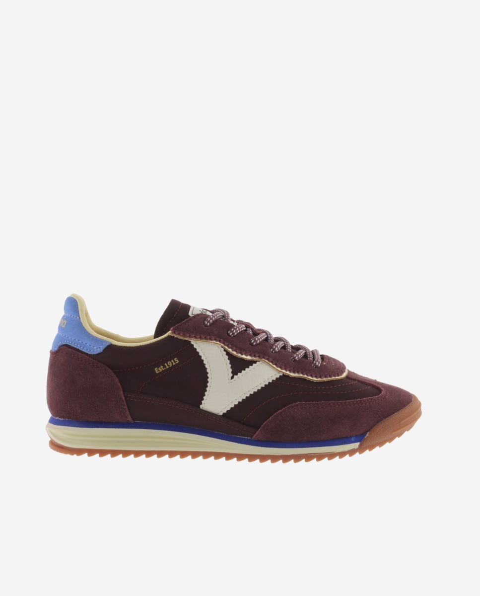 Zapatillas deportivas de mujer de nylon con piezas de color y serraje en contraste - Victoria - Burdeos Burdeos-1