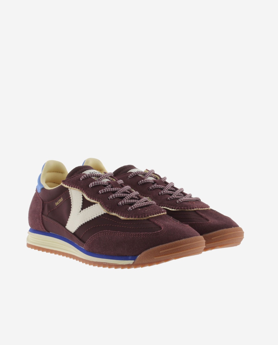 Zapatillas deportivas de mujer de nylon con piezas de color y serraje en contraste - Victoria - Burdeos Burdeos-5