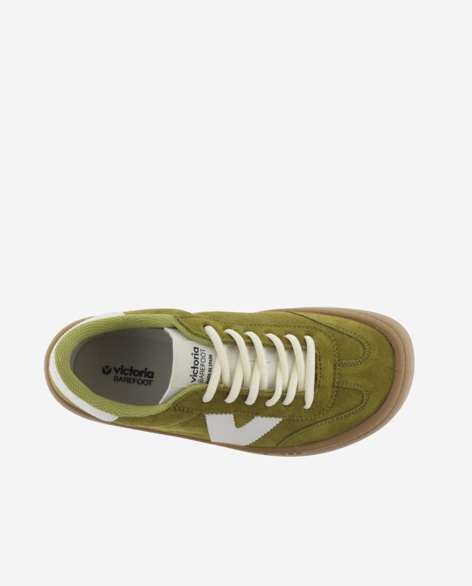 Zapatillas deportivas unisex barefoot de serraje con piezas en contraste y suela caramelo - Victoria - Verde Oliva Verde Oliva-4