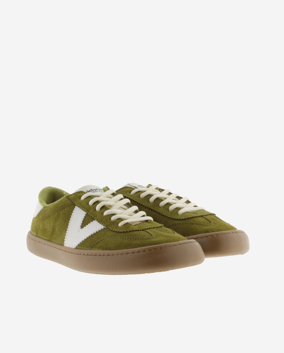 Zapatillas deportivas unisex barefoot de serraje con piezas en contraste y suela caramelo - Victoria - Verde Oliva Verde Oliva-5