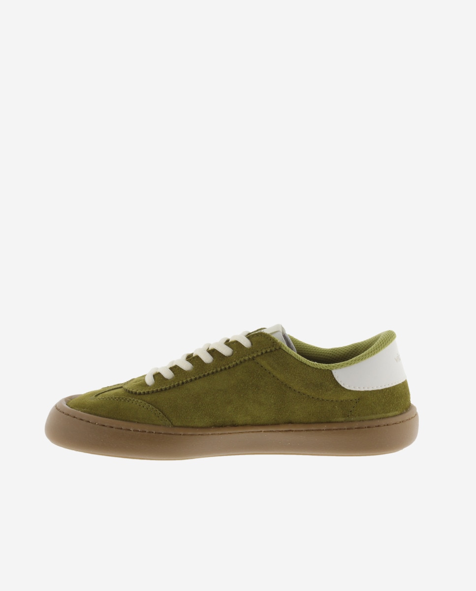 Victoria - Zapatillas deportivas unisex barefoot de serraje con piezas en contraste y suela caramelo.