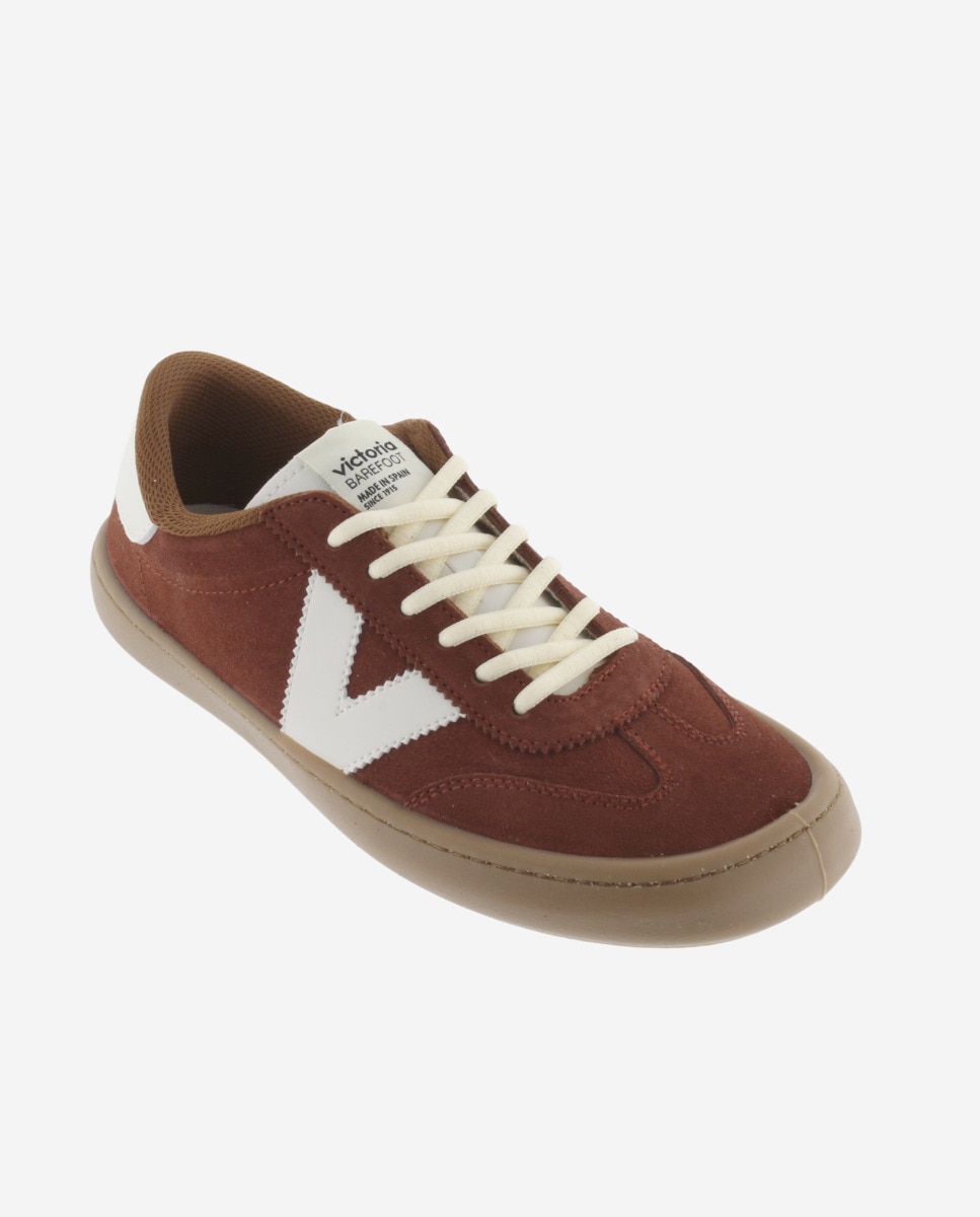 Zapatillas deportivas unisex barefoot de serraje con piezas en contraste y suela caramelo - Victoria - Terracota Terracota-3