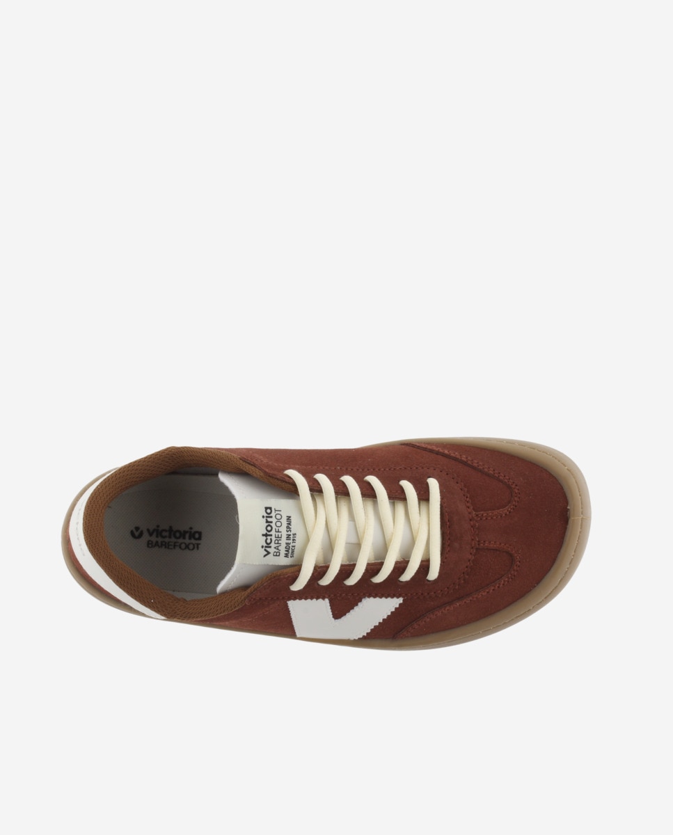 Zapatillas deportivas unisex barefoot de serraje con piezas en contraste y suela caramelo - Victoria - Terracota Terracota-4