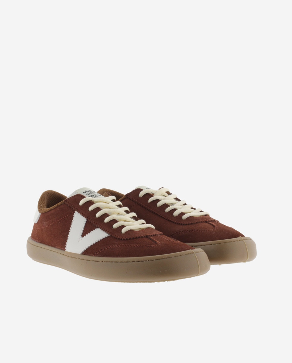 Zapatillas deportivas unisex barefoot de serraje con piezas en contraste y suela caramelo - Victoria - Terracota Terracota-5