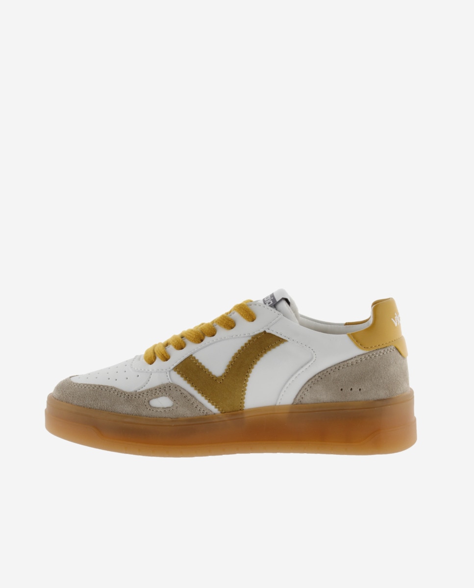 Zapatillas deportivas unisex con piezas de color y serraje y suela caramelo - Victoria - Mostaza Mostaza-2