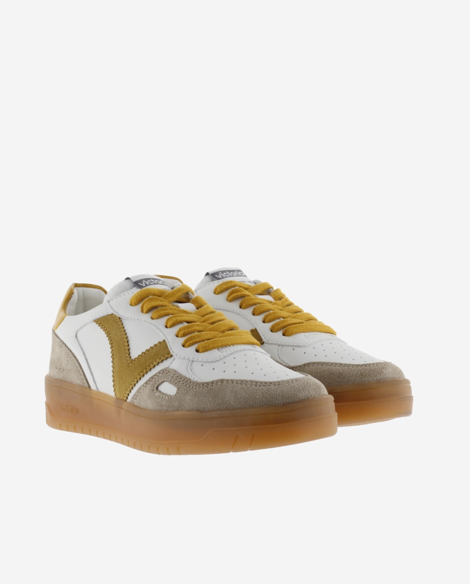 Zapatillas deportivas unisex con piezas de color y serraje y suela caramelo - Victoria - Mostaza Mostaza-5