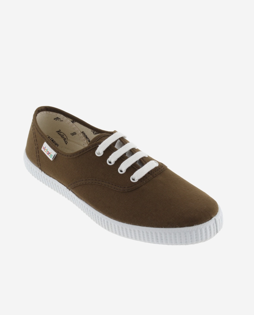 Zapatillas de lona unisex con cordones blancos - Victoria - Marrón claro Marrón claro-4