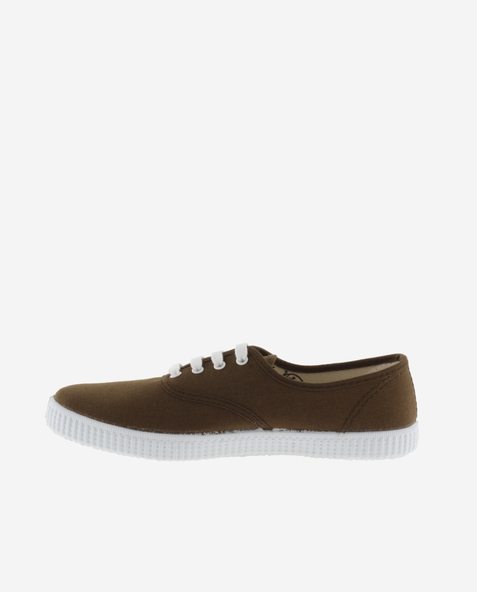 Zapatillas de lona unisex con cordones blancos - Victoria - Marrón claro Marrón claro-3
