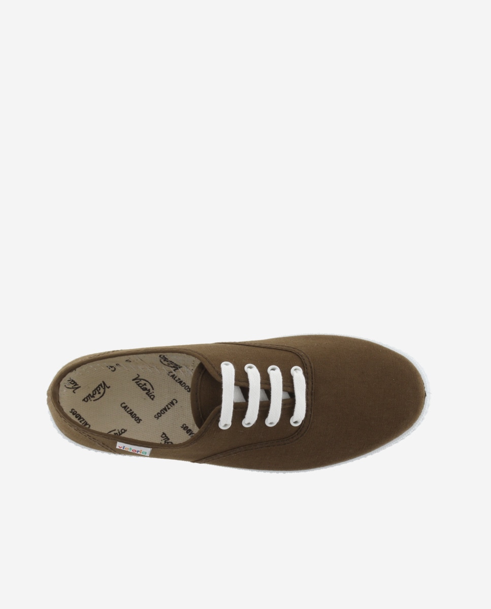 Zapatillas de lona unisex con cordones blancos - Victoria - Marrón claro Marrón claro-5