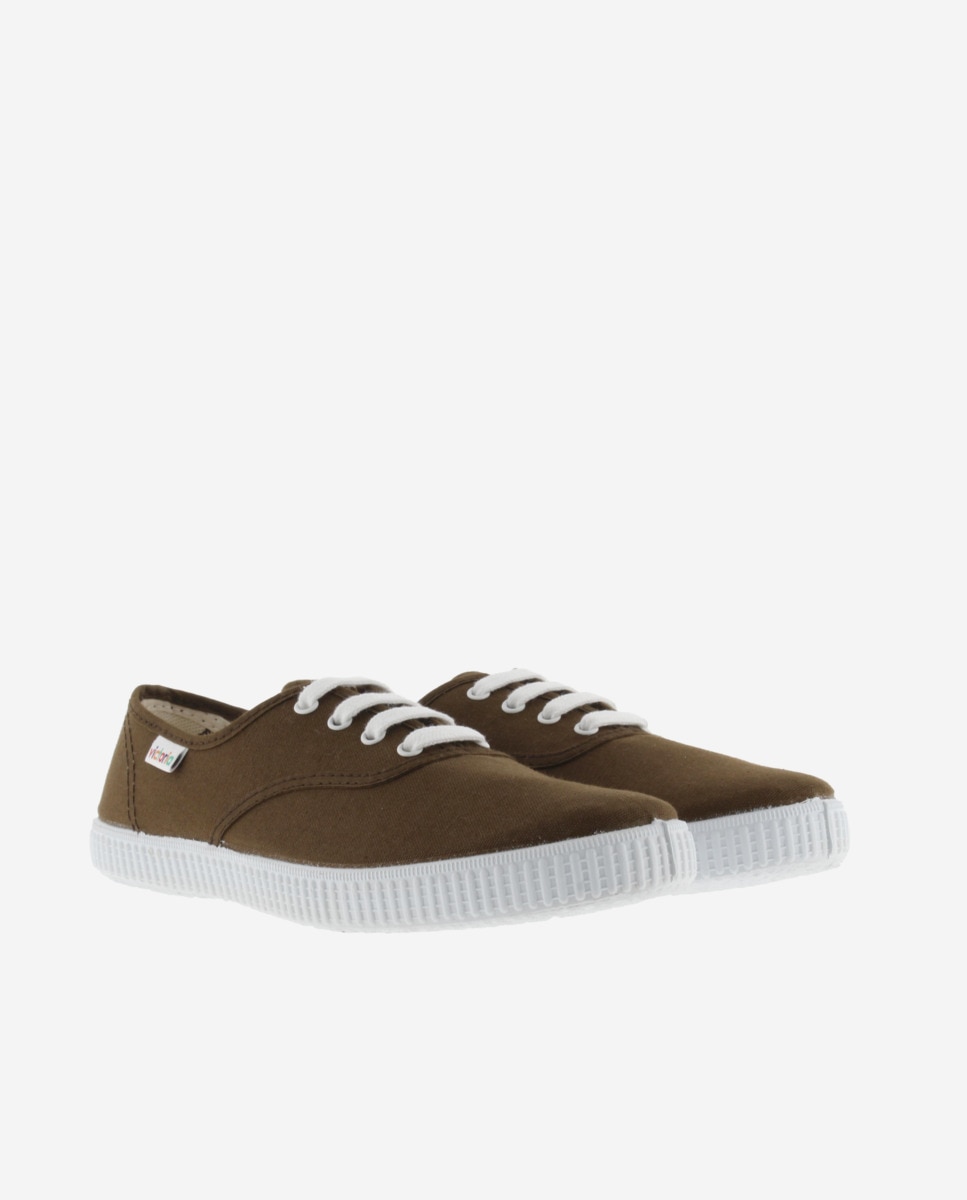 Zapatillas de lona unisex con cordones blancos - Victoria - Marrón claro Marrón claro-2