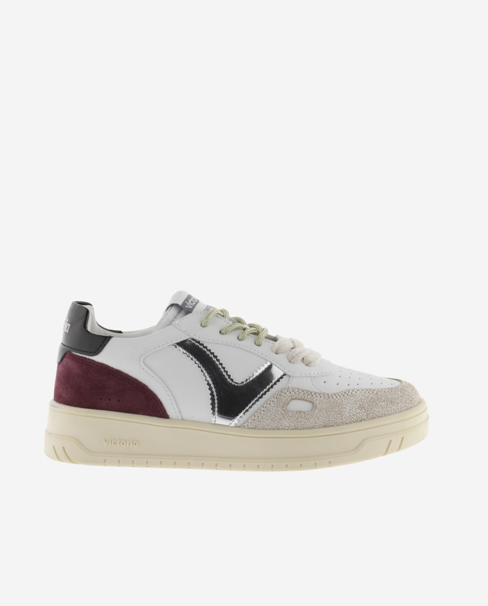 Zapatillas deportivas de mujer con piezas de serraje y metalizadas - Victoria - Burdeos Burdeos-1
