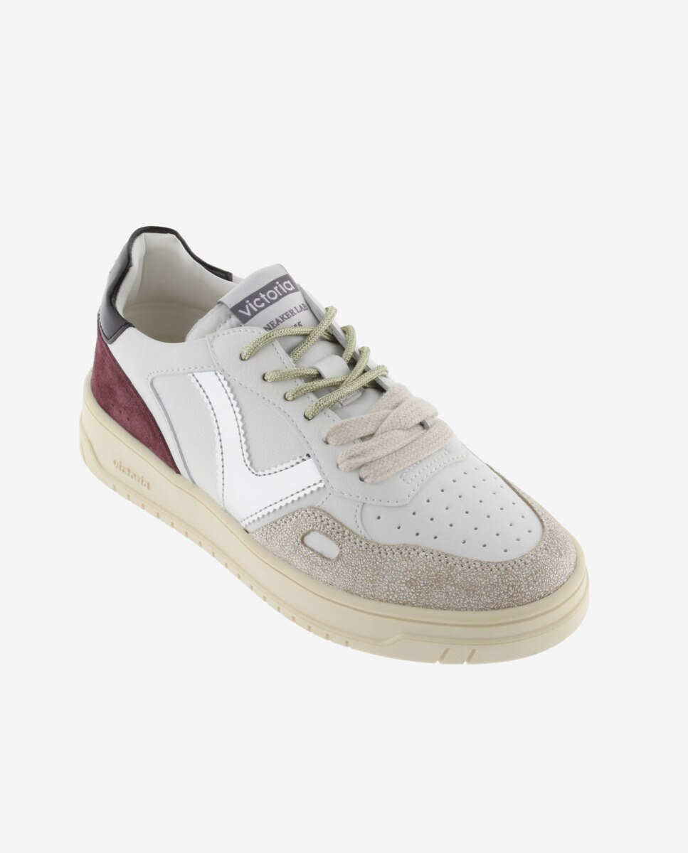 Zapatillas deportivas de mujer con piezas de serraje y metalizadas - Victoria - Burdeos Burdeos-3