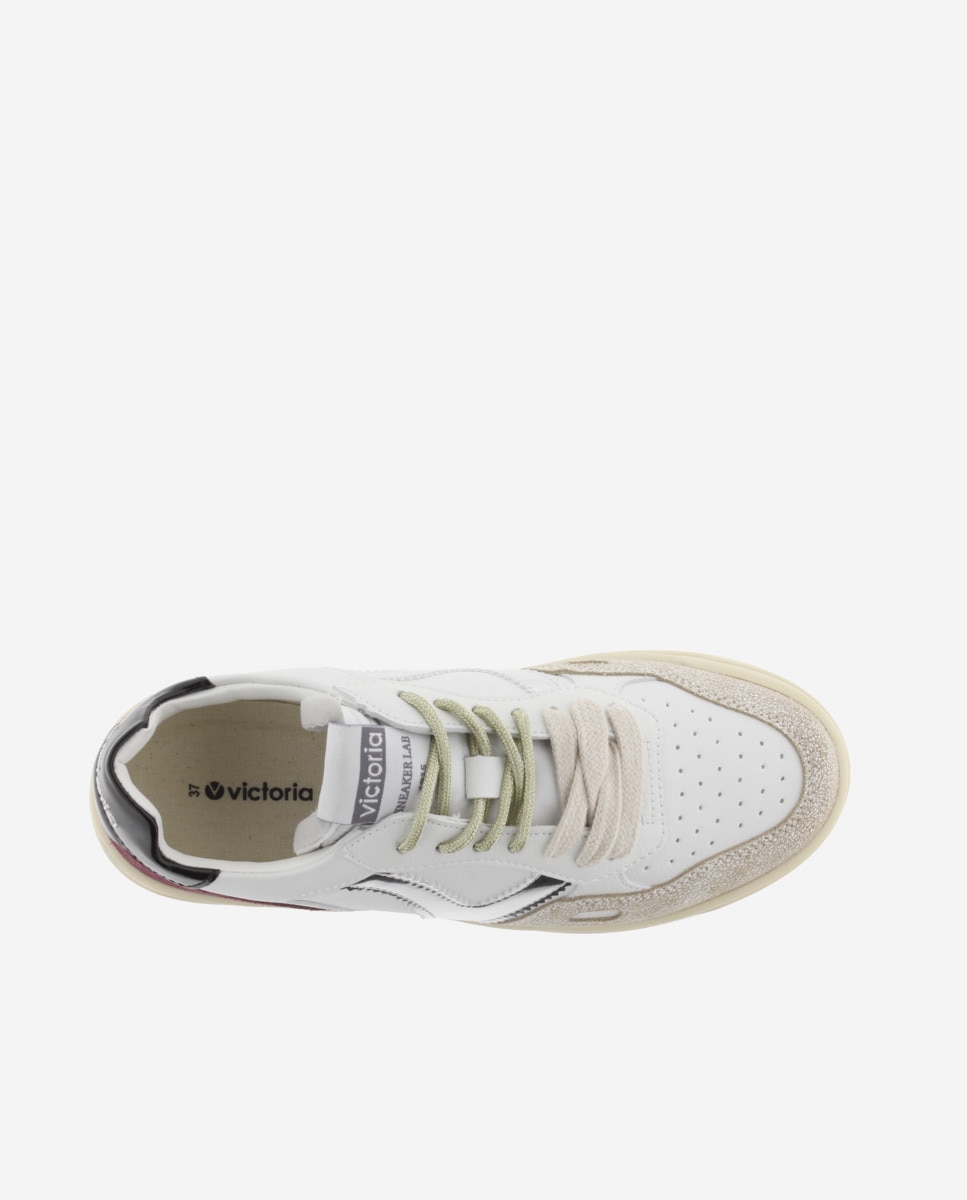 Zapatillas deportivas de mujer con piezas de serraje y metalizadas - Victoria - Burdeos Burdeos-4